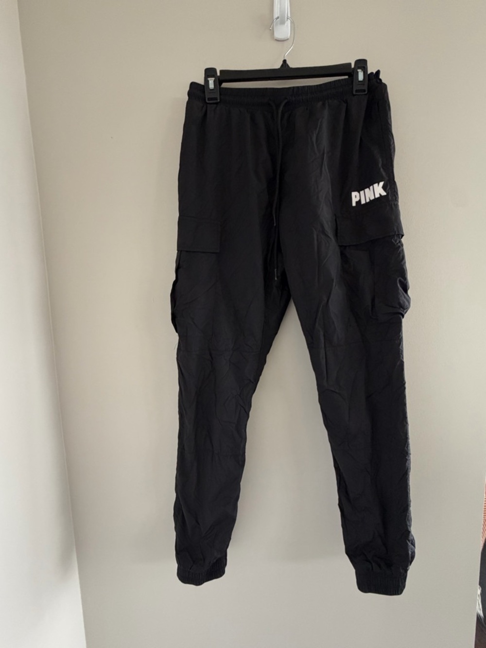 PINK Victoria's Secret Black Cargo Jogger Pants Small Parachute‎ Streetwear Y2K - Picture 2 of 13